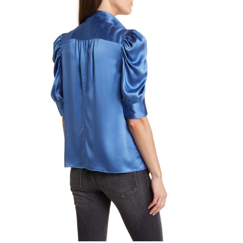 NWT💝FRAME Gillian Silk Collared Puff-Sleeve Top in Slate Blue Size S - Picture 3 of 16